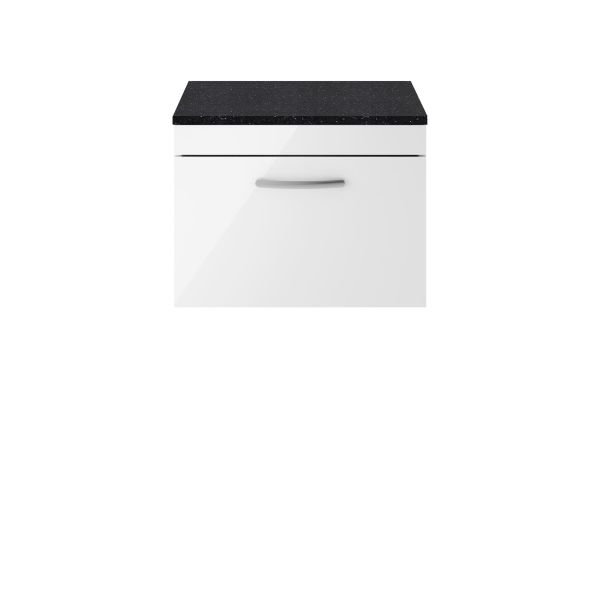 600mm Wall Hung Vanity With Sparkling Black Worktop - Nuie ATH041LSB Gloss White, White colour ,image 1