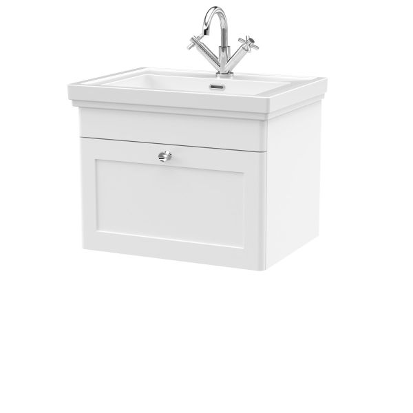 600mm Wall Hung 1-Drawer Vanity & Basin 1TH - Nuie CLC194A White, White colour ,image 1
