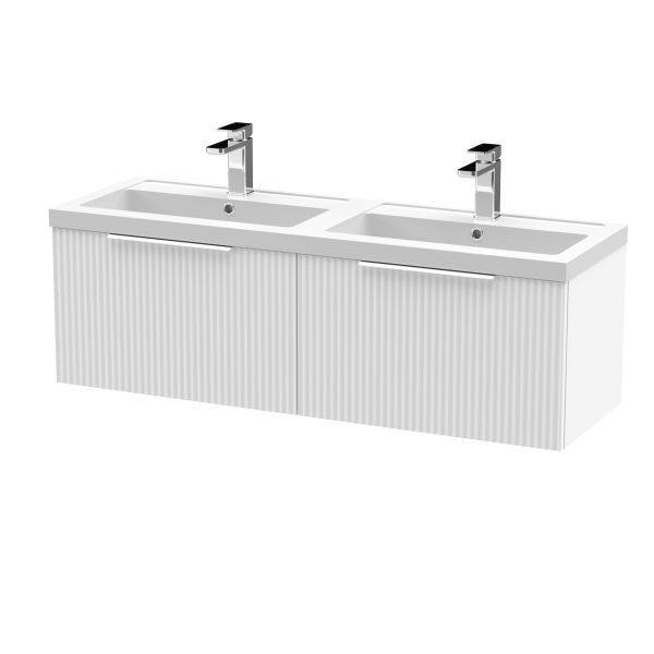 1200mm Wall Hung 2 Drawer Vanity & Double Basin - Hudson Reed DFF194C White, White colour ,image 1