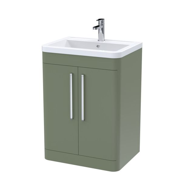 600mm Floor Standing 2 Door Vanity & Ceramic Basin - Nuie FPA810A Green, Green colour ,image 1