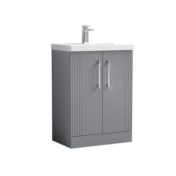 600mm Floor Standing 2 Door Vanity & Basin 3 - Nuie DPF225D Grey, Grey colour ,image 1