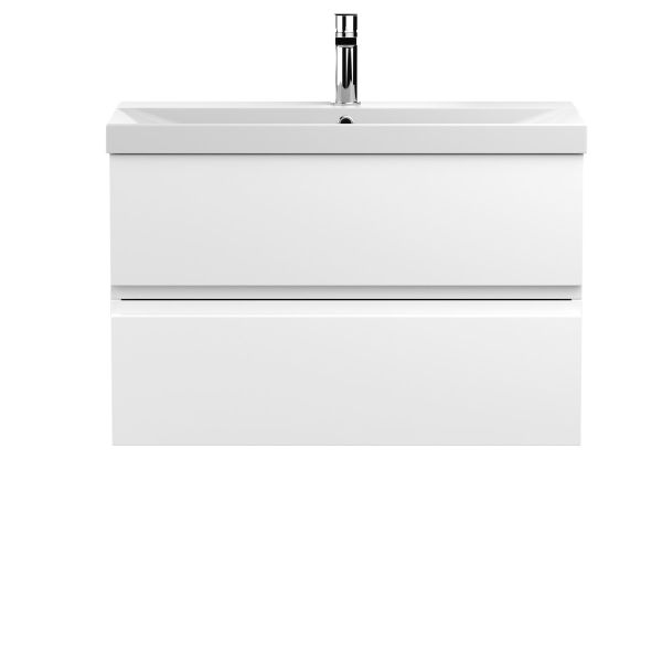 800mm Wall Hung 2-Drawer Vanity Unit & Basin 3 - Hudson Reed URB106D Satin White, White colour ,image 1