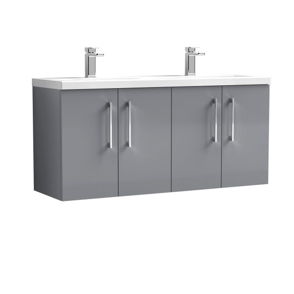 1200mm Wall Hung 4 Door Vanity & Double Basin - Nuie ARN2223F Grey, Grey colour ,image 1