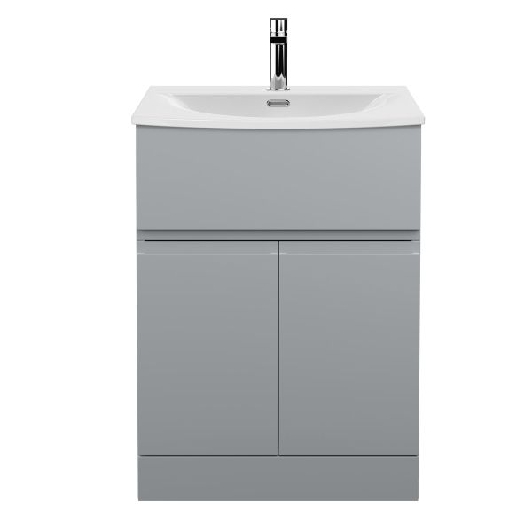 600mm Floor Standing 2 Door/Drawer Vanity Unit & Basin 4 - Hudson Reed URB203G Satin Grey, Grey colour ,image 1