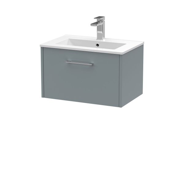 600mm Wall Hung Single Drawer Vanity & Basin 2 - Hudson Reed JNU2322B Grey, Grey colour ,image 1