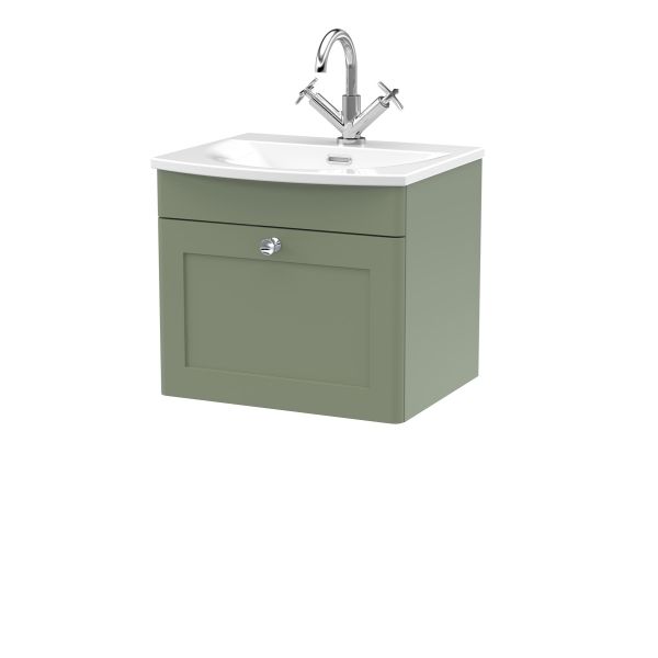 500mm Wall Hung 1-Drawer Unit & Curved Basin - Nuie CLC891J Green, Green colour ,image 1