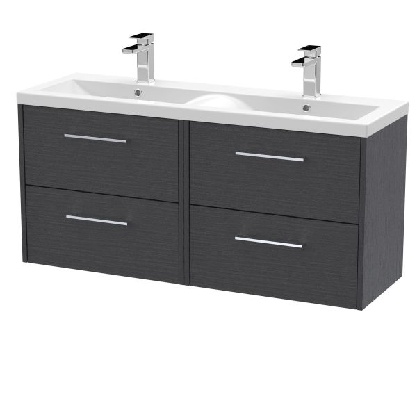 1200mm Wall Hung 4 Drawer Vanity & Double Basin - Hudson Reed JNU2224F Grey, Grey colour ,image 1
