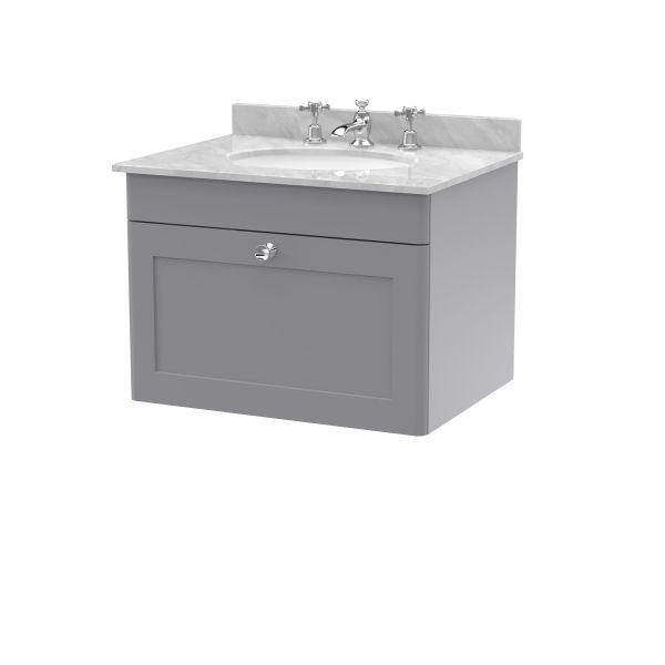 600mm Wall Hung 1 Drawer Vanity & Marble Top 3TH - Nuie CLC294GR3 Grey, Grey colour ,image 1
