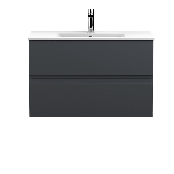 800mm Wall Hung 2 Drawer Vanity & Basin 2 - Hudson Reed URB1406B Black, Black colour ,image 1
