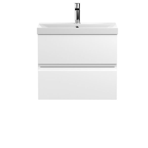 600mm Wall Hung 2-Drawer Vanity Unit & Basin 3 - Hudson Reed URB104D Satin White, White colour ,image 1