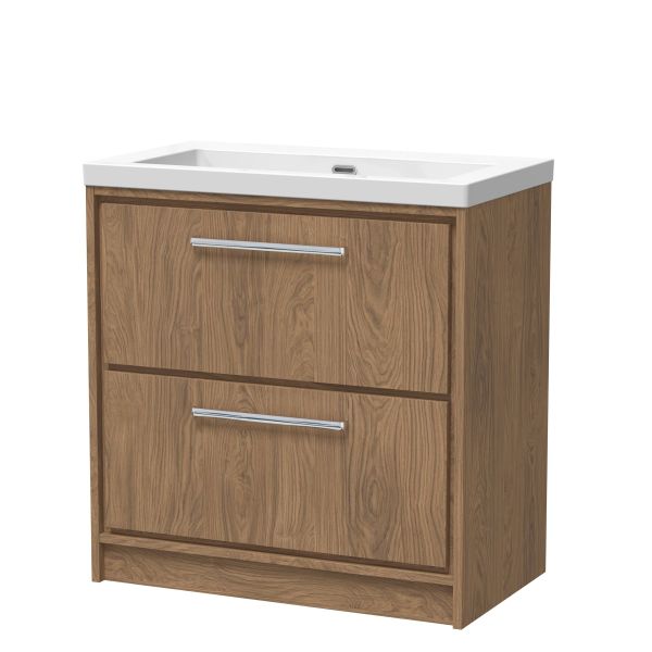 800mm Floor Standing 2-Drawer Vanity with Basin - 0 Tap Hole - Hudson Reed LIL2735K Oak, Oak colour ,image 1