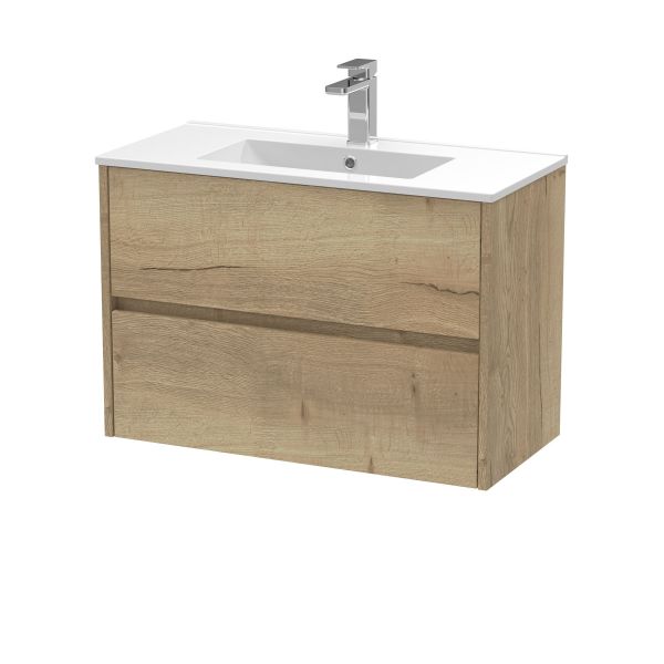 800mm Wall Hung 2 Drawer Unit & Basin 2 - Nuie HAV806B Oak, Oak colour ,image 1