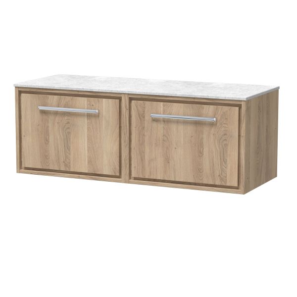 1200mm Wall Hung Single Drawer Vanity with Marble Worktop - Hudson Reed LIL3022WMT2 Oak, Oak colour ,image 1
