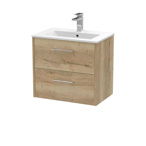 600mm Wall Hung 2 Drawer Vanity & Basin 2 - Hudson Reed JNU1824B Oak, Oak colour ,image 1