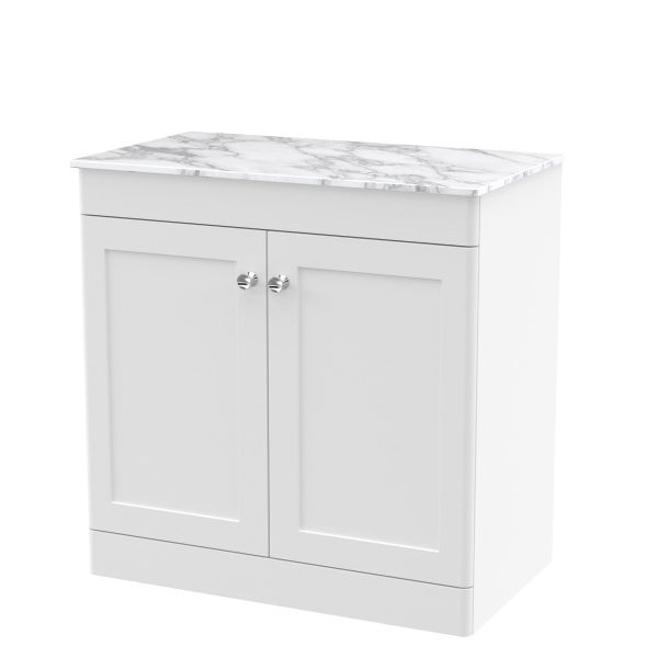 800mm Floor Standing 2-Door Vanity with Marble Top - Nuie CLC126CMT White, White colour ,image 1
