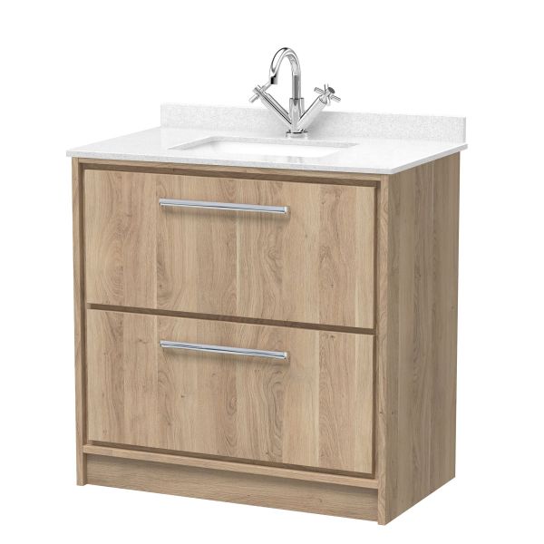 800mm Floor Standing 2-Drawer Vanity with Marble Worktop Basin - Hudson Reed LIL3035WS1 Oak, Oak colour ,image 1