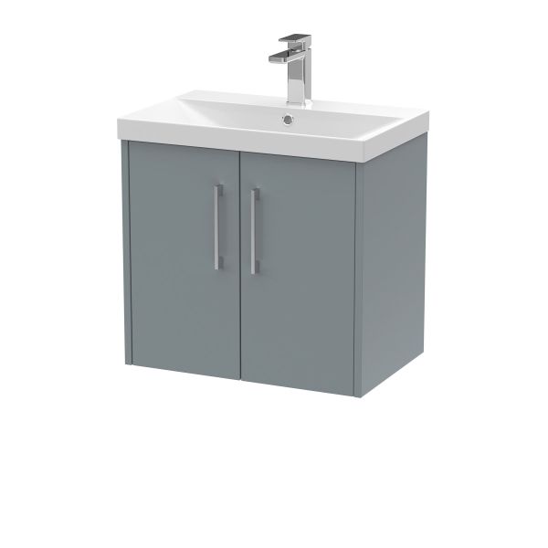 600mm Wall Hung 2 Door Vanity & Basin 3 - Hudson Reed JNU2323D Grey, Grey colour ,image 1