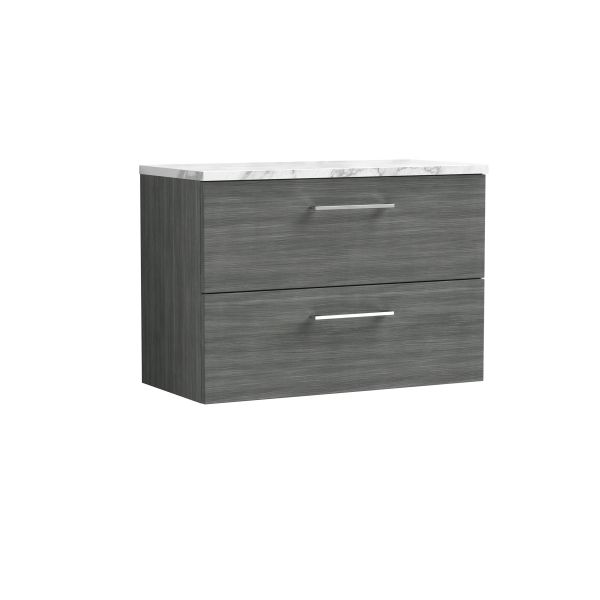800mm Wall Hung 2-Drawer Vanity & Laminate Worktop - Nuie ARN526LCM Grey, Grey colour ,image 1