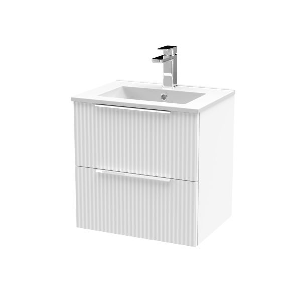500mm Wall Hung 2 Drawer Vanity & Basin 2 - Hudson Reed DFF192B White, White colour ,image 1