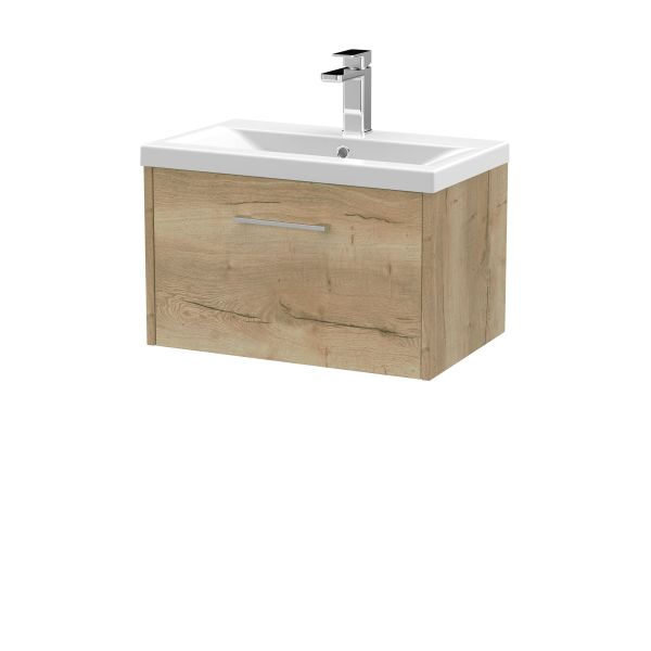 600mm Wall Hung Single Drawer Vanity & Basin 1 - Hudson Reed JNU1822A Oak, Oak colour ,image 1
