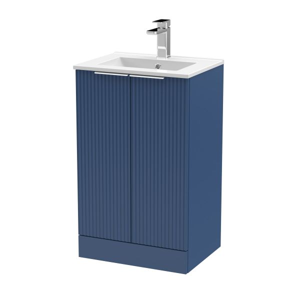 500mm Floor Standing 2 Door Vanity & Basin 2 - Hudson Reed DFF323B Blue, Blue colour ,image 1