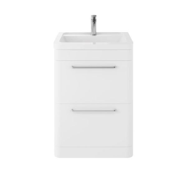 Floor Standing 600mm Cabinet & Ceramic Basin - Hudson Reed SOL101A Pure White, White colour ,image 1