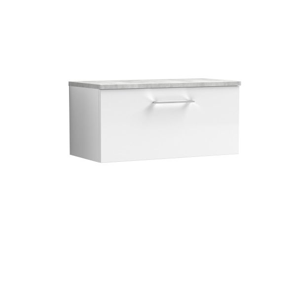 800mm Wall Hung Single Drawer Vanity & Laminate Top - Nuie ARN125LBG White, White colour ,image 1