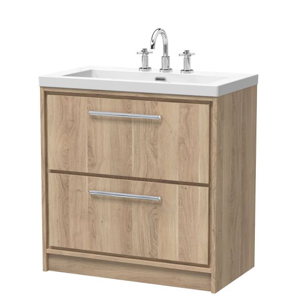 800mm Floor Standing 2-Drawer Vanity with Basin - 3 Tap Hole - Hudson Reed LIL3035M Oak, Oak colour ,image 1