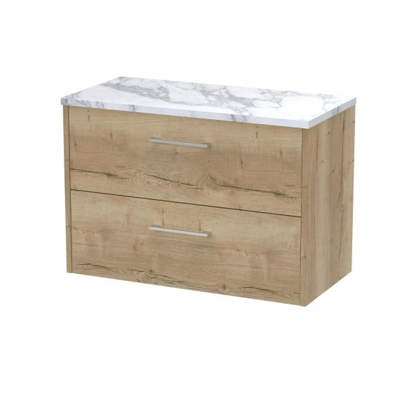 800 Wall Hung 2-Drawer Vanity & Laminate Worktop - Hudson Reed JNU1826LCM Oak, Oak colour ,image 1