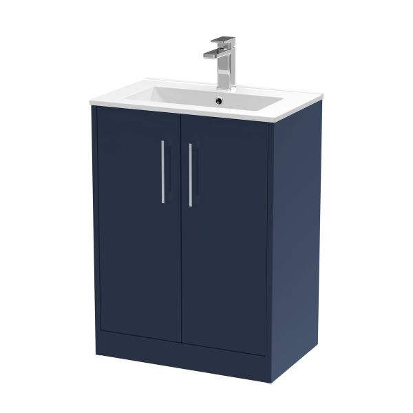 600mm Floor Standing 2-Door Vanity & Basin 2 - Hudson Reed JNU2903B Blue, Blue colour ,image 1