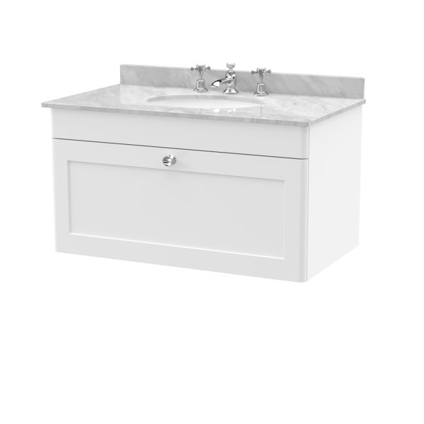 800mm Wall Hung 1 Drawer Vanity & Marble Top 3TH - Nuie CLC196GR3 White, White colour ,image 1