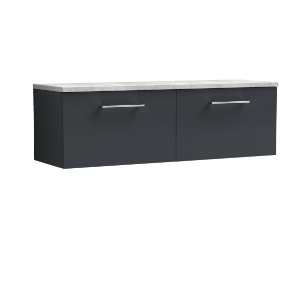 1200mm Wall Hung 2-Drawer Vanity & Laminate Worktop - Nuie ARN1422LBG2 Black, Black colour ,image 1