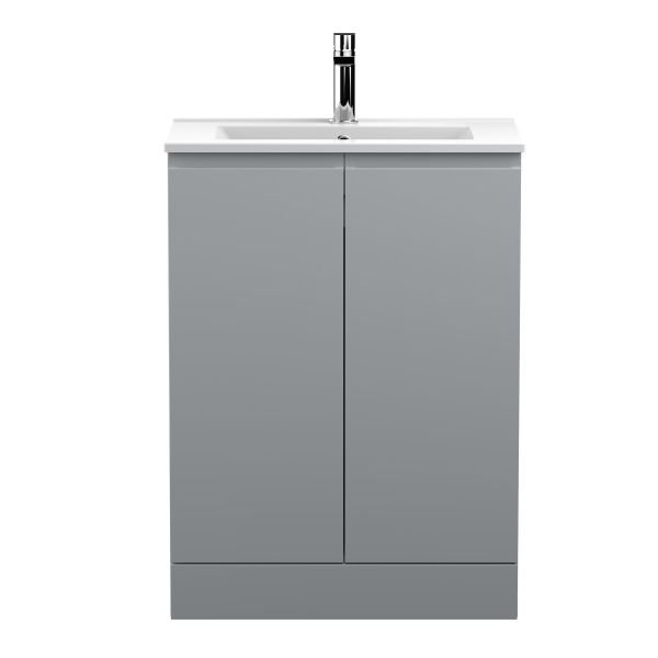 600mm Floor Standing 2-Door Vanity Unit & Basin 2 - Hudson Reed URB208B Satin Grey, Grey colour ,image 1