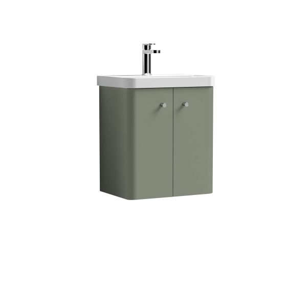 500mm Wall Hung 2 Door Unit & Basin - Nuie COR803 Green, Green colour ,image 1