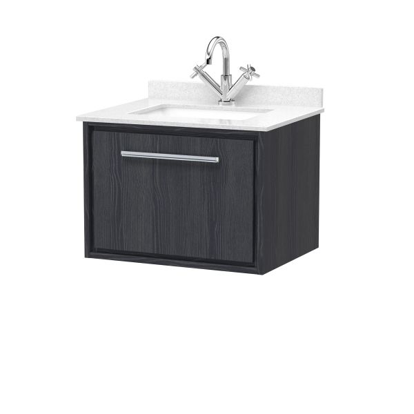 600mm Wall Hung Single Drawer Vanity with Marble Worktop Basin - Hudson Reed LIL2222WS1 Grey, Grey colour ,image 1
