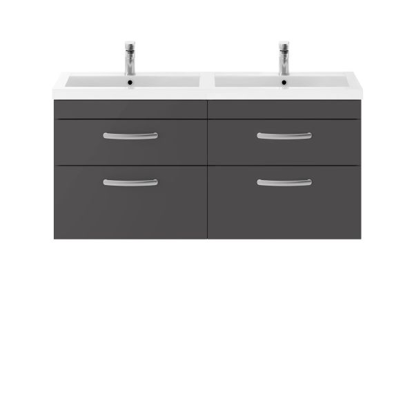 1200mm Wall Hung Cabinet With Double Basin - Nuie ATH078C Gloss Grey, Grey colour ,image 1