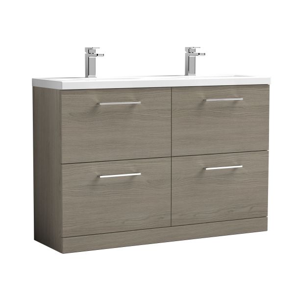 1200mm Floor Standing 4 Drawer Vanity & Double Basin - Nuie ARN2533F Oak, Oak colour ,image 1
