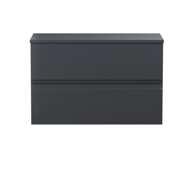 800mm Wall Hung 2 Drawer Vanity & Worktop - Hudson Reed URB1406W Black, Black colour ,image 1