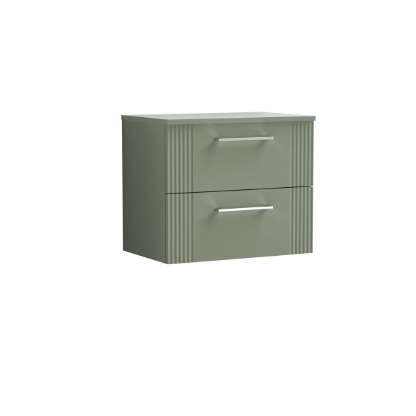 600mm Wall Hung 2 Drawer Vanity & Worktop - Nuie DPF893W Green, Green colour ,image 1
