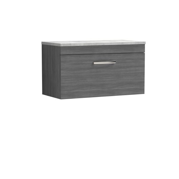 800mm Wall Hung Vanity With Grey Worktop - Nuie ATH060LBG Anthracite Woodgrain, Brown/Grey colour ,image 1