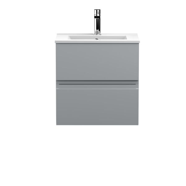 500mm Wall Hung 2-Drawer Vanity Unit & Basin 2 - Hudson Reed URB202B Satin Grey, Grey colour ,image 1