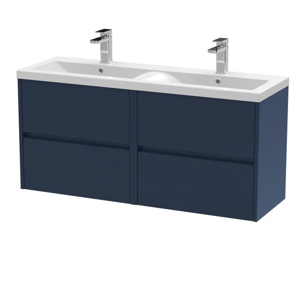 1200mm Wall Hung 4-Drawer Unit & Double Basin - Nuie HAV2904F Blue, Blue colour ,image 1