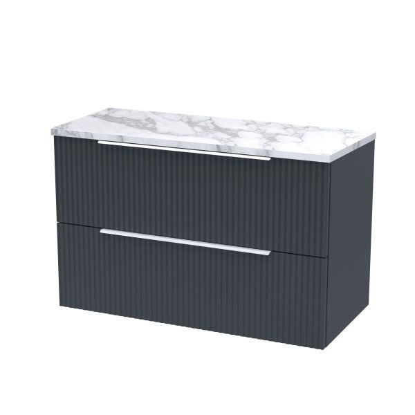 800 Wall Hung 2-Drawer Vanity & Laminate Worktop - Hudson Reed DFF1495LCM Black, Black colour ,image 1