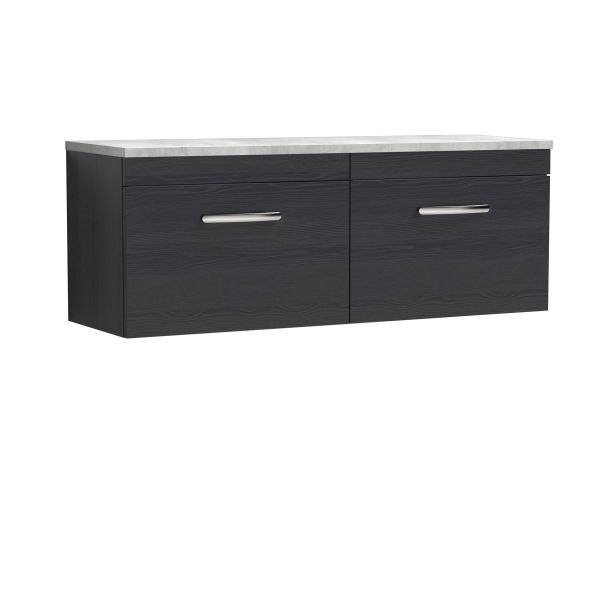 1200mm Wall Hung 2-Drawer Unit & Laminate Worktop - Nuie ATH040LBG2 Black, Black colour ,image 1