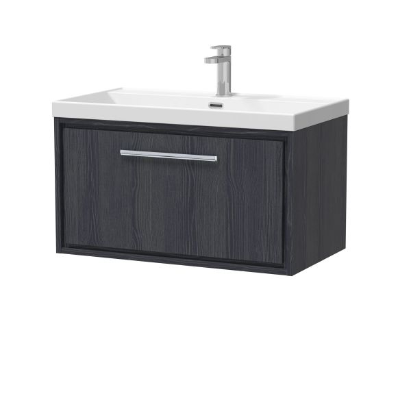 800mm Wall Hung Single Drawer Vanity with Basin - 1 Tap Hole - Hudson Reed LIL2225E Grey, Grey colour ,image 1