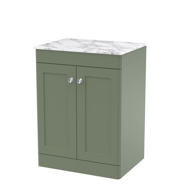 600mm Floor Standing 2-Door Vanity with Marble Top - Nuie CLC825CMT Green, Green colour ,image 1