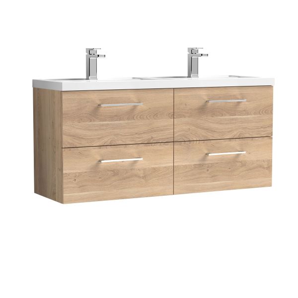 1200mm Wall Hung 4-Drawer Vanity & Double Basin - Nuie ARN3024C Oak, Oak colour ,image 1