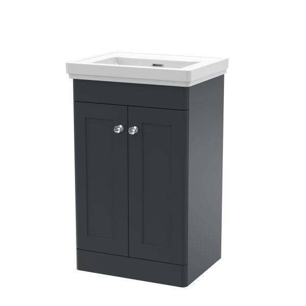 500mm Floor Standing 2 Door Vanity & Basin 0TH - Nuie CLC1423H Black, Black colour ,image 1