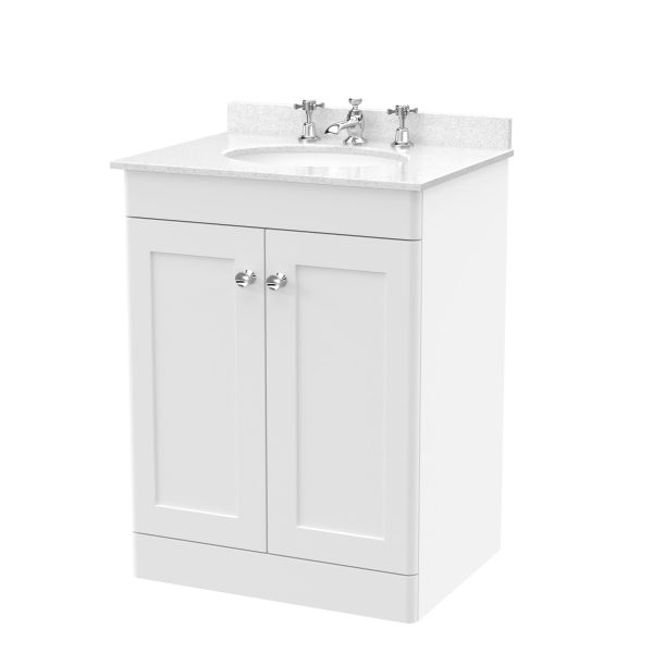 600mm Floor Standing 2 Door Vanity & Marble Top 3TH - Nuie CLC125WR3 White, White colour ,image 1