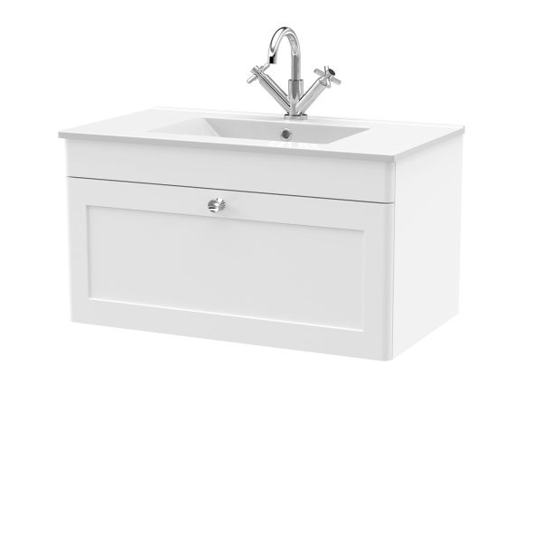 800mm Wall Hung 2-Door Vanity with Basin - 1 Tap Hole - Nuie CLC196C White, White colour ,image 1